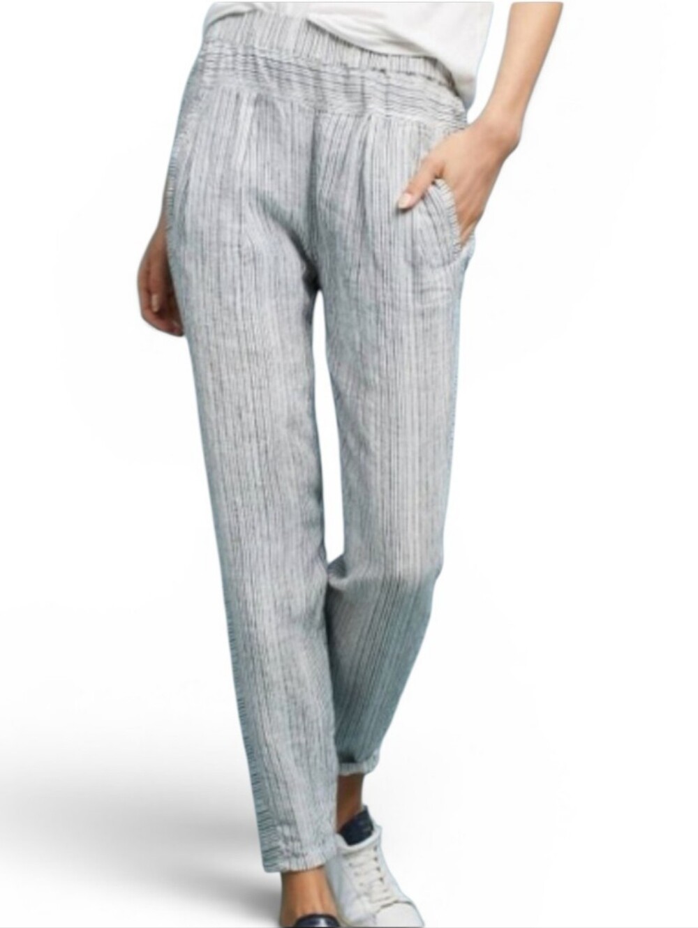 By Anthropologie Striped Linen Pants In Black And Ivory Size S